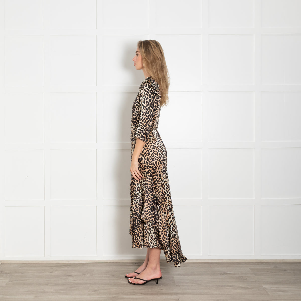 Ganni Brown Animal Print Silk Wrap Dress