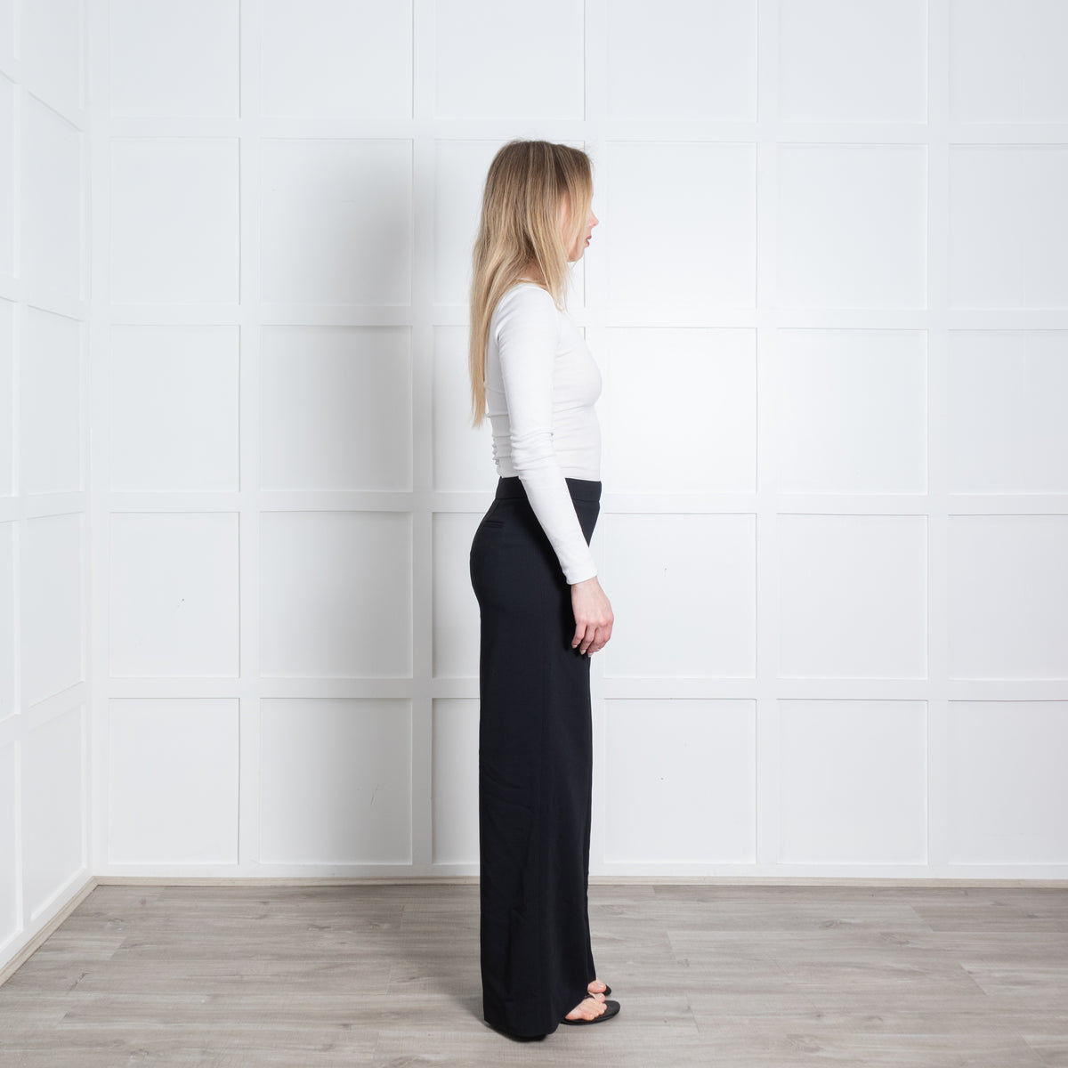 Joseph Black High Waisted Wide Leg Size Zip Trousers