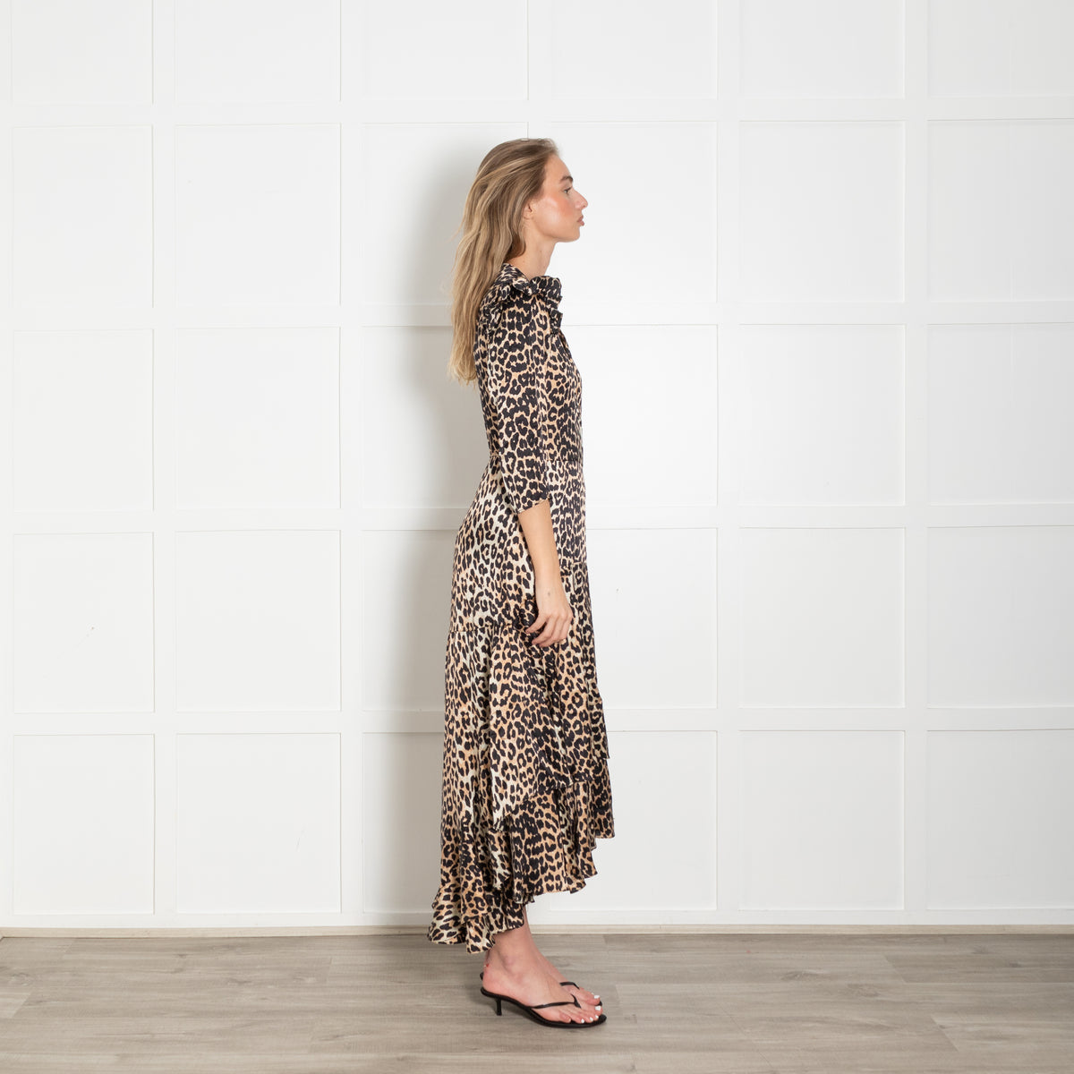 Ganni Brown Animal Print Silk Wrap Dress