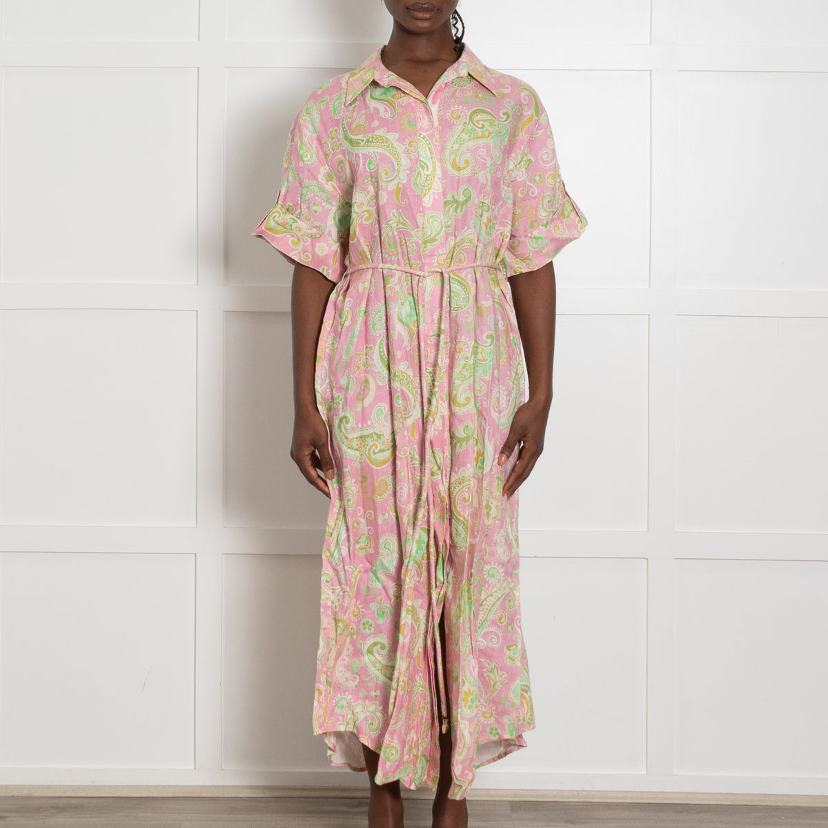 Alemais Pink and Green Paisley Print Short Sleeve Shirt Dress