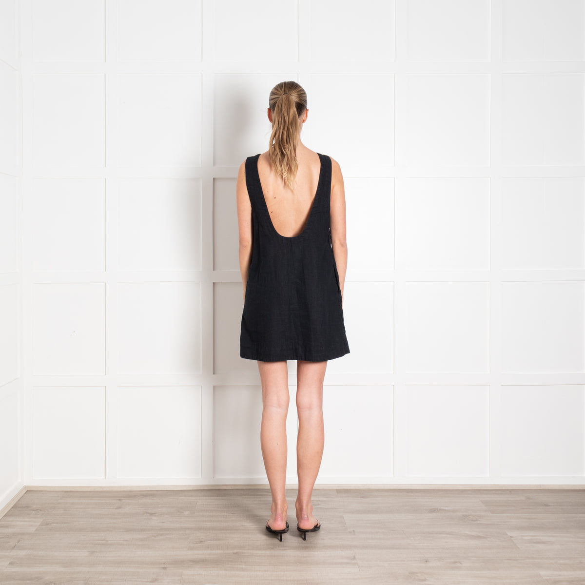 Free People Black Cotton Line Blend Scoop Back Sleeveless Dress