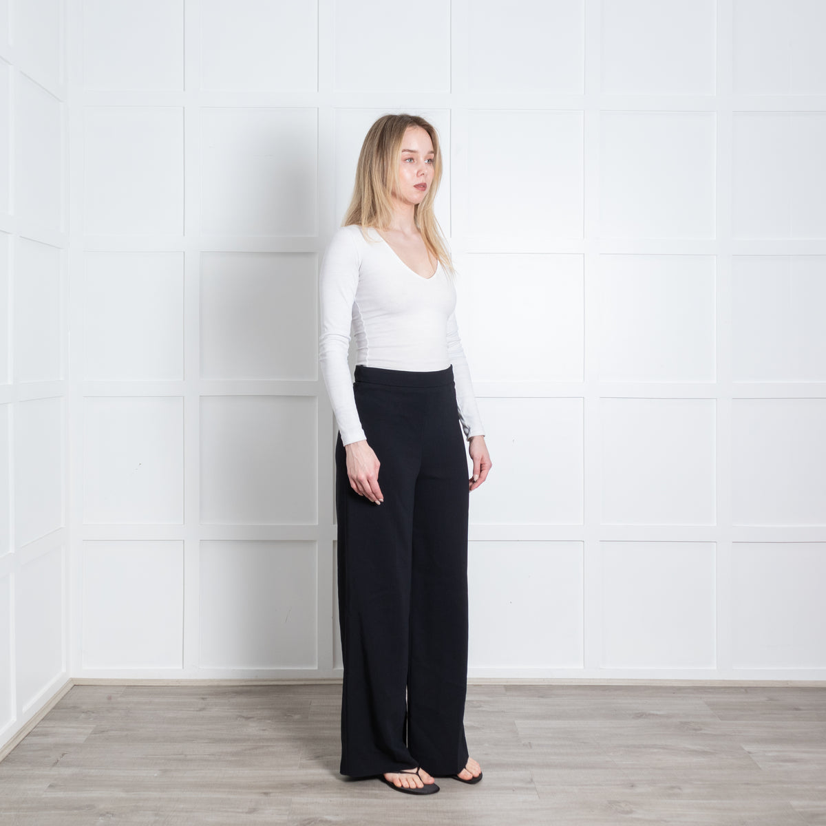 Joseph Black High Waisted Wide Leg Size Zip Trousers