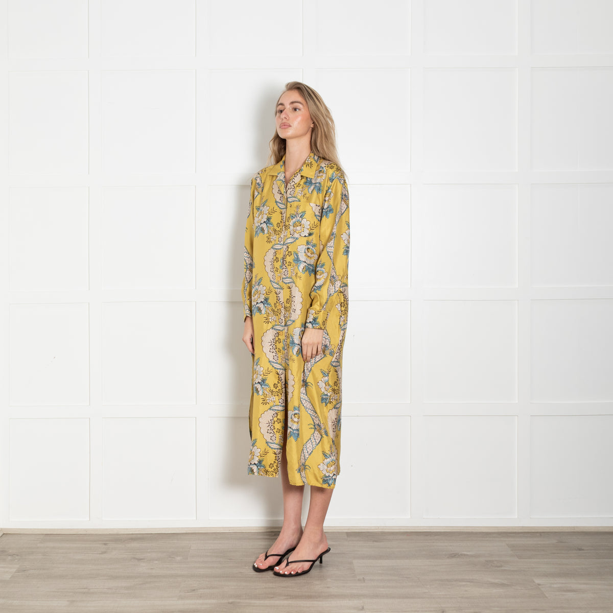 Weekend Max Mara Mustard Floral Silk Shirt Dress