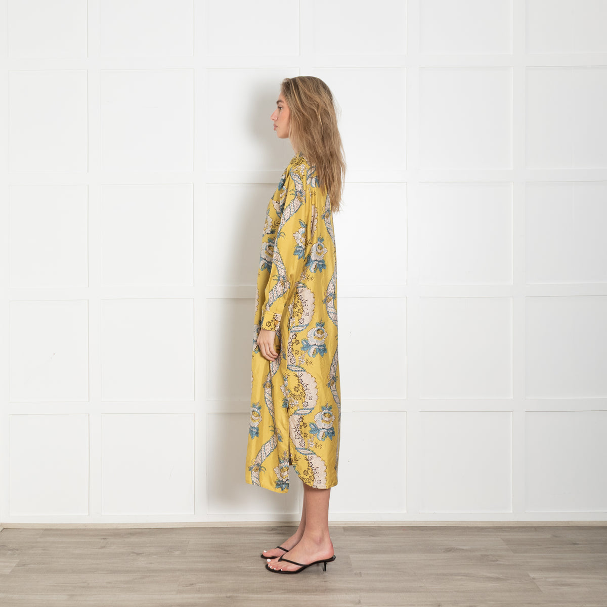 Weekend Max Mara Mustard Floral Silk Shirt Dress