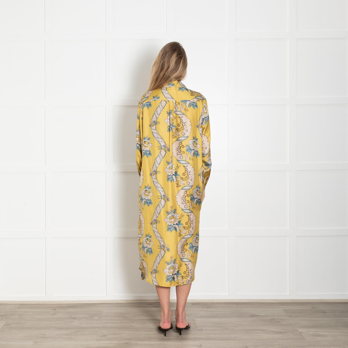 Weekend Max Mara Mustard Floral Silk Shirt Dress