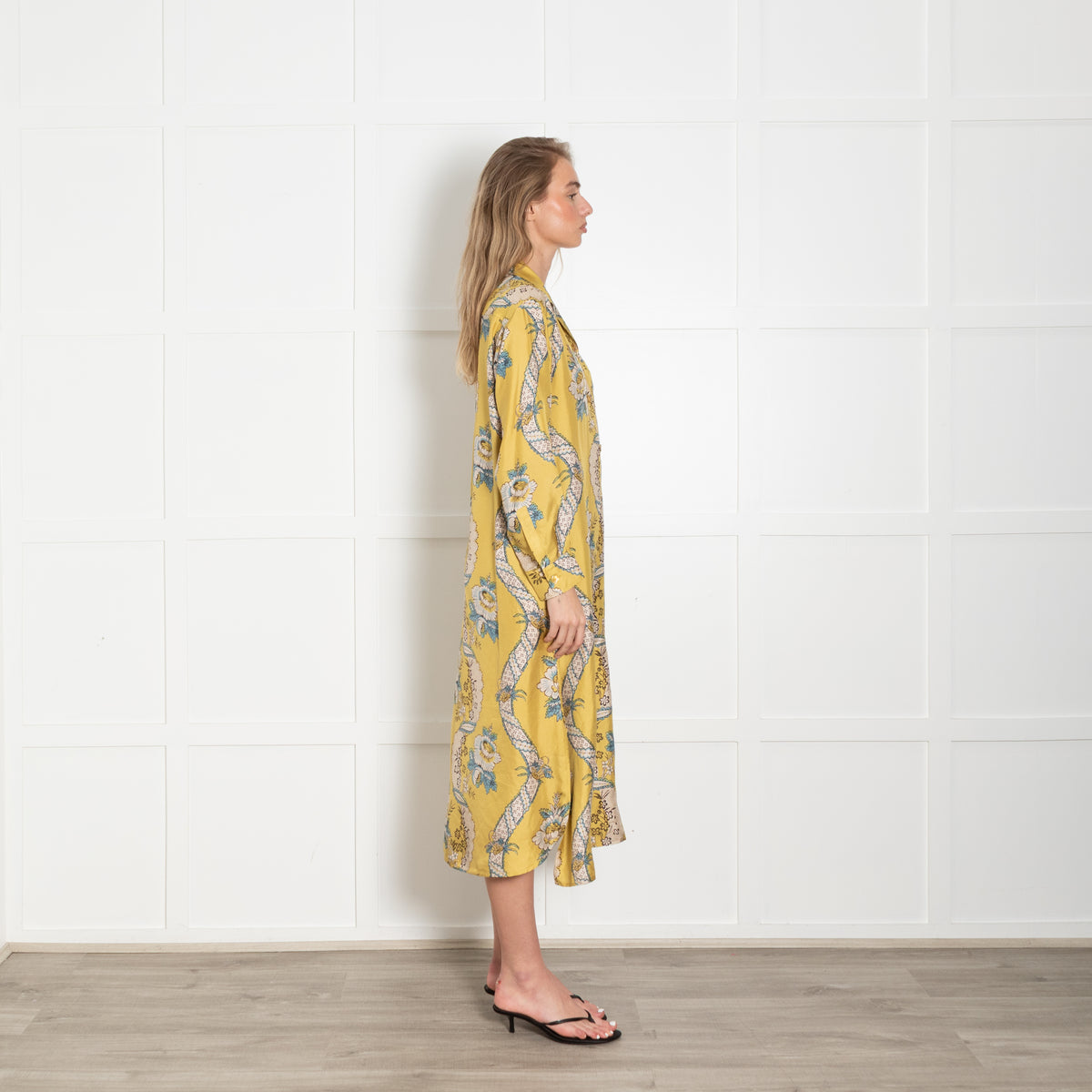 Weekend Max Mara Mustard Floral Silk Shirt Dress