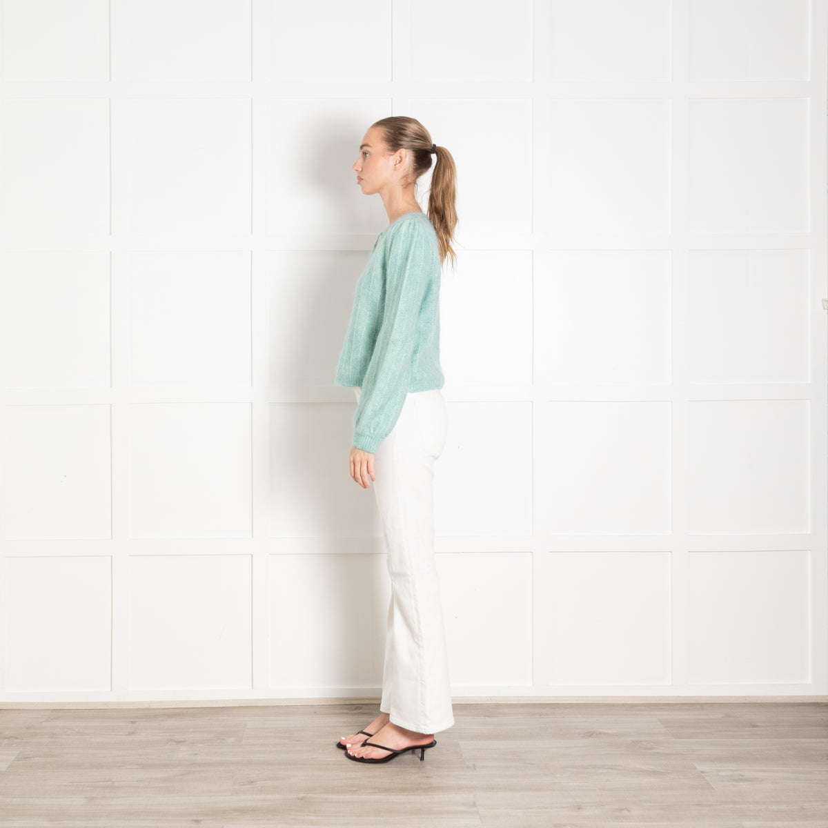 La Maille Sezane Aqua Green Mohair Blend Cardigan