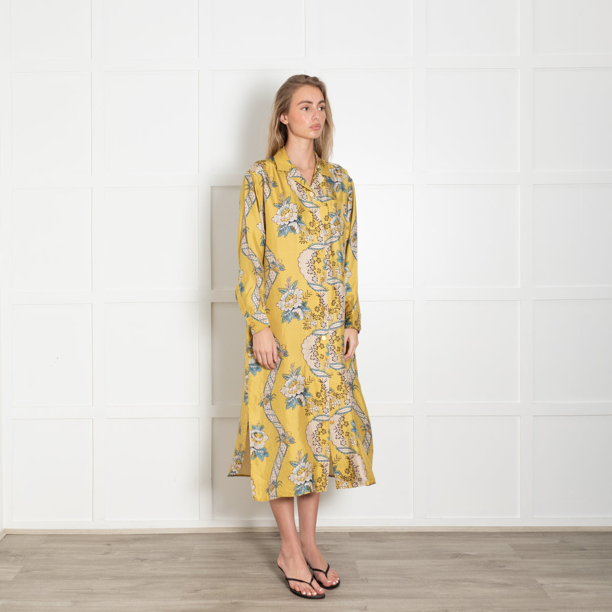 Weekend Max Mara Mustard Floral Silk Shirt Dress