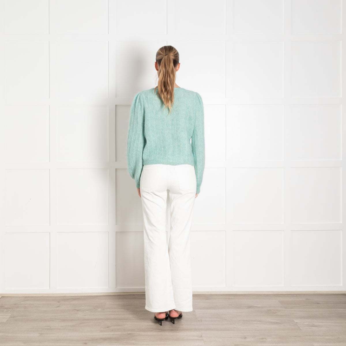 La Maille Sezane Aqua Green Mohair Blend Cardigan