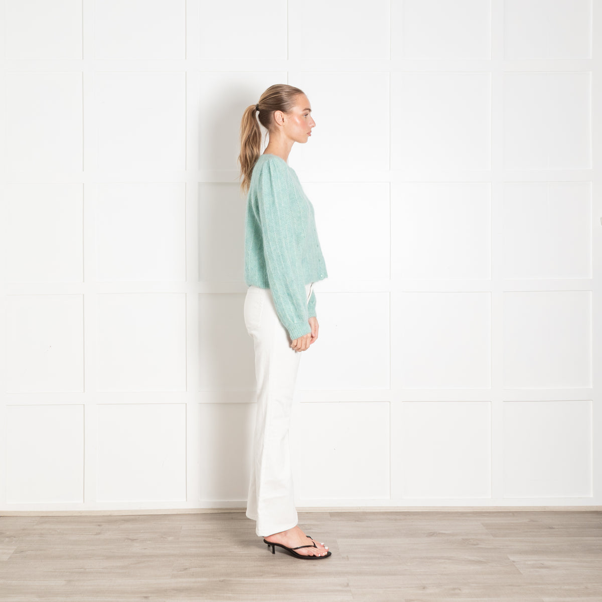 La Maille Sezane Aqua Green Mohair Blend Cardigan