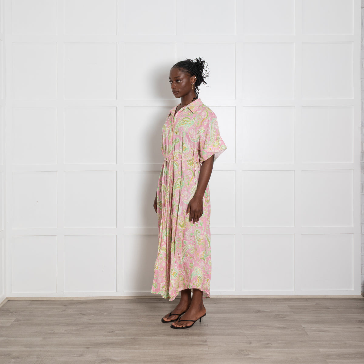 Alemais Pink and Green Paisley Print Short Sleeve Shirt Dress