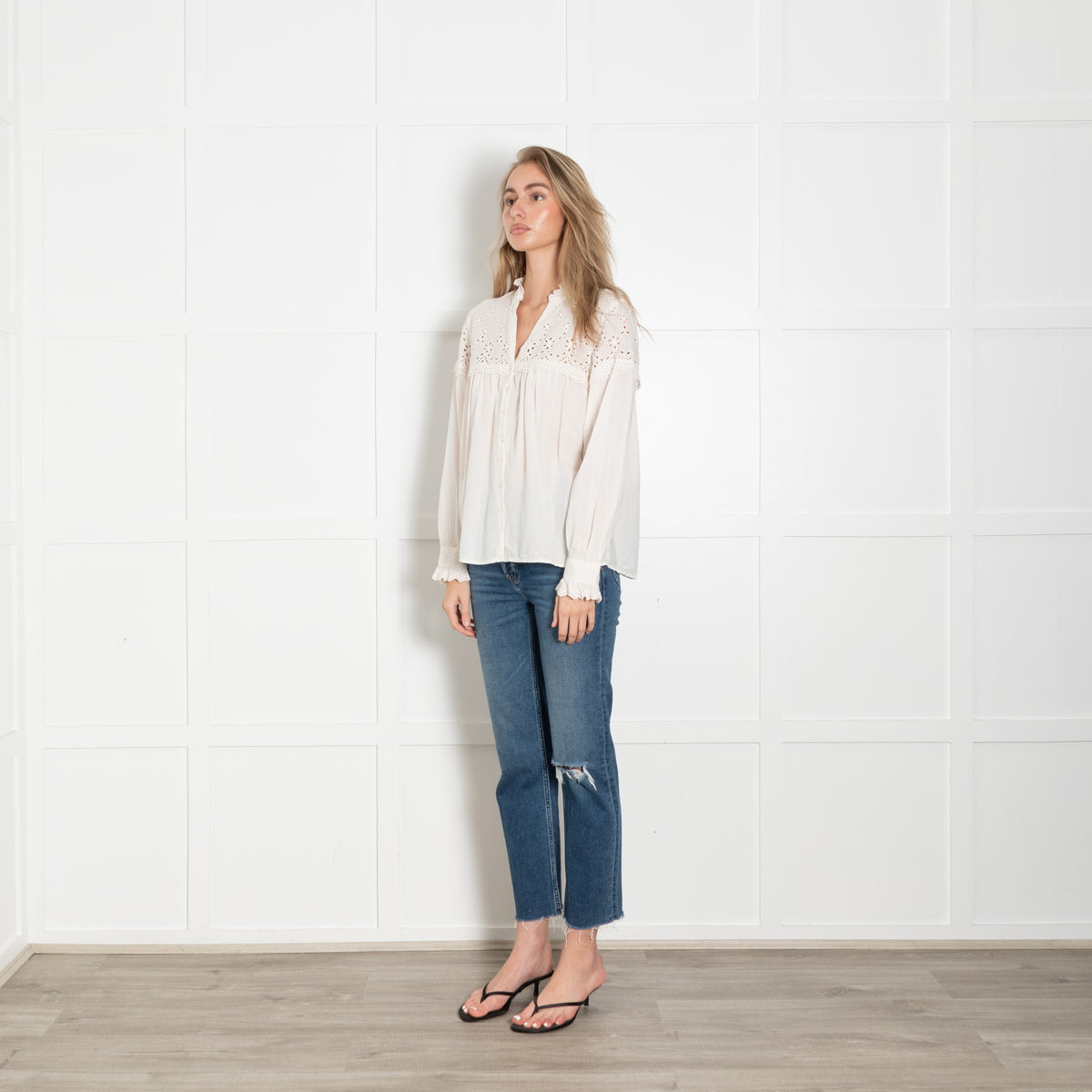 Ba&sh Cream Broderie Frill Blouse