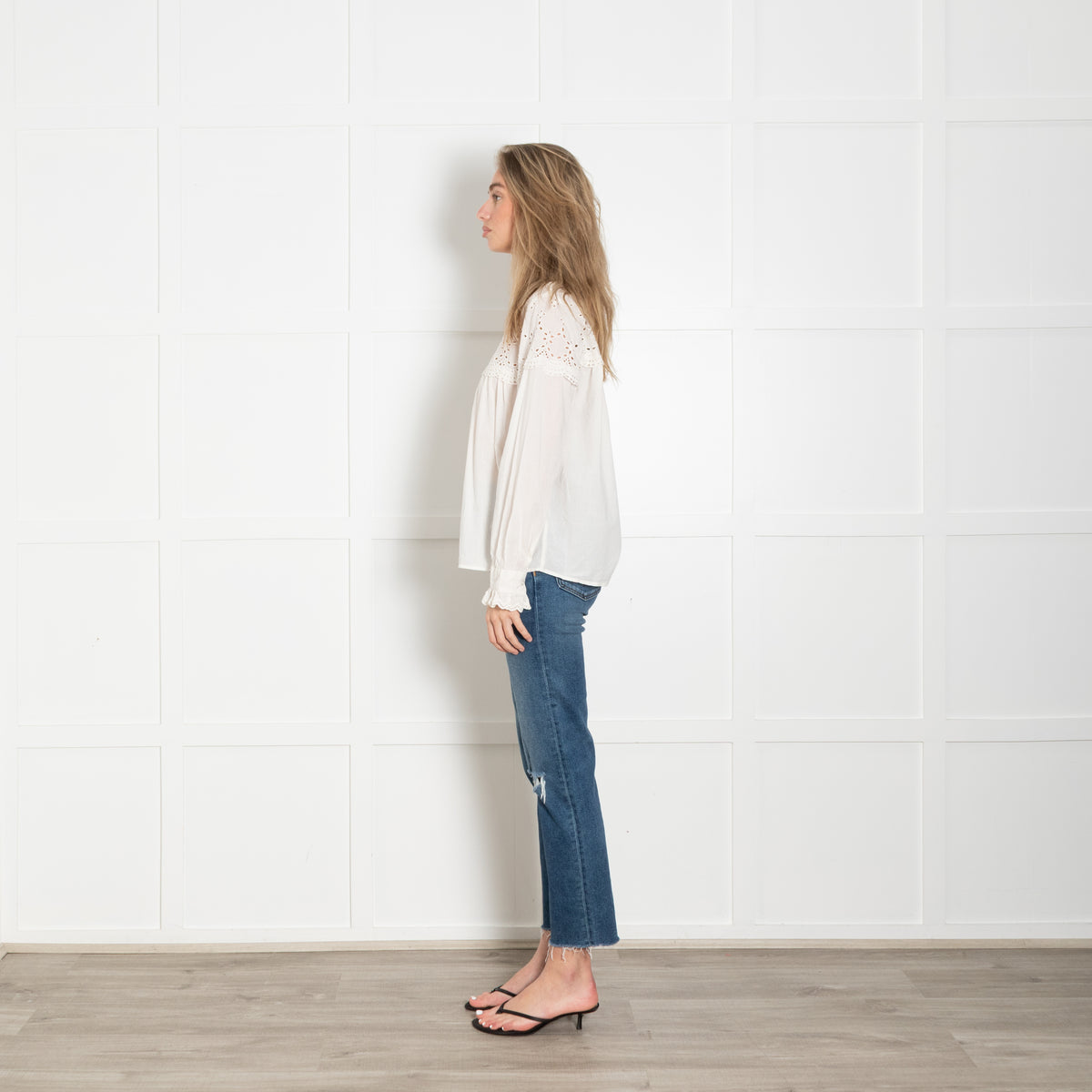 Ba&sh Cream Broderie Frill Blouse