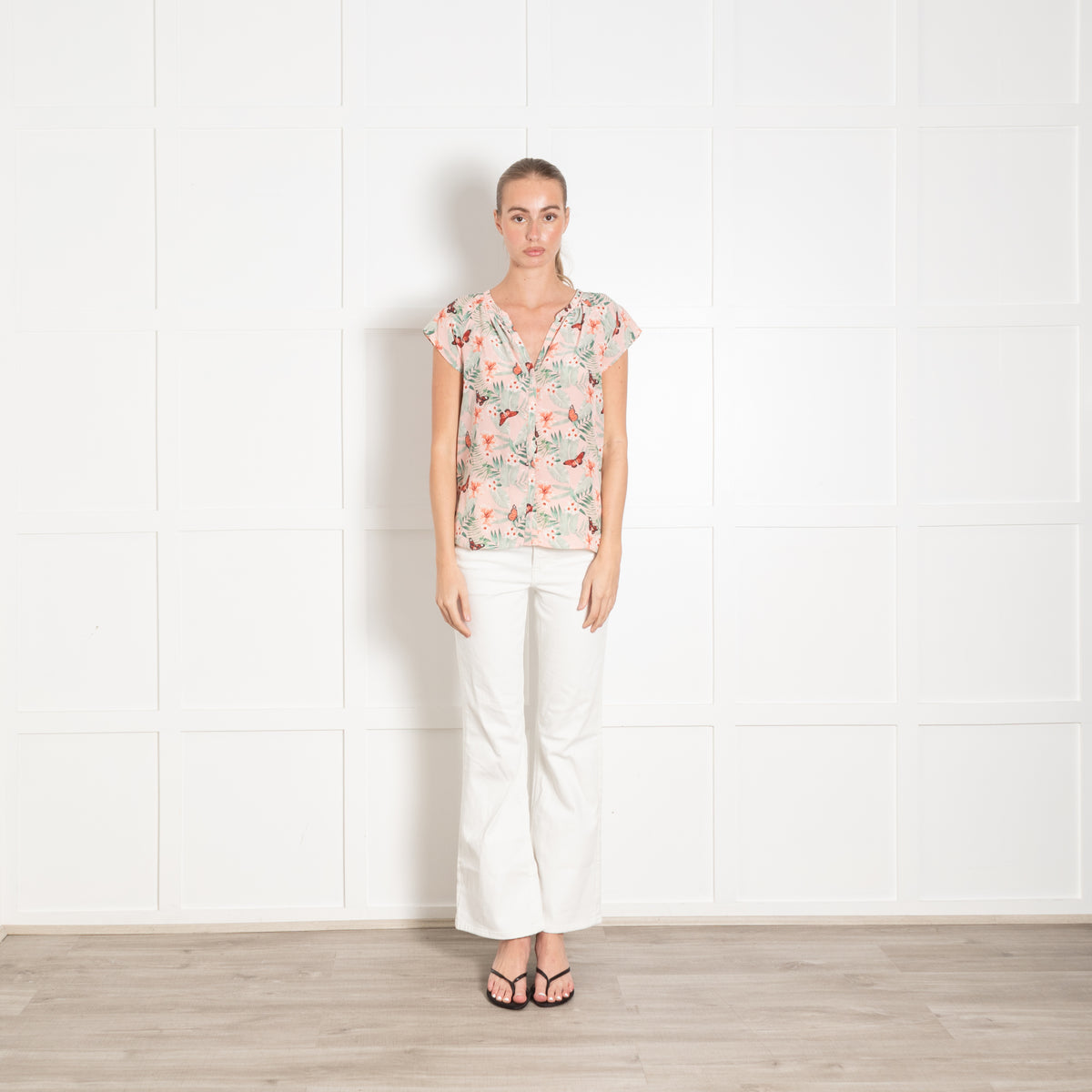 Joie Peach Green Botanical Print Silk Sleeveless Top