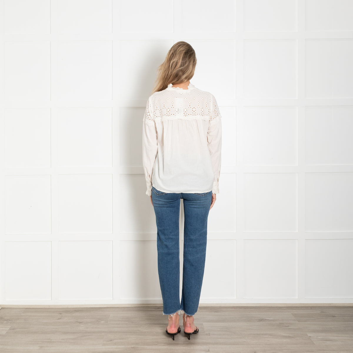 Ba&sh Cream Broderie Frill Blouse