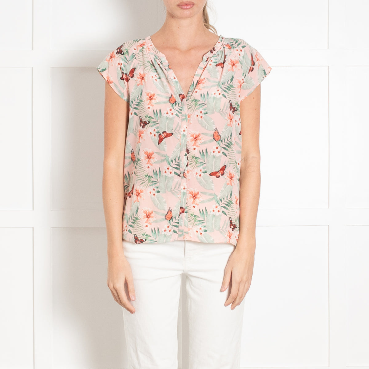 Joie Peach Green Botanical Print Silk Sleeveless Top