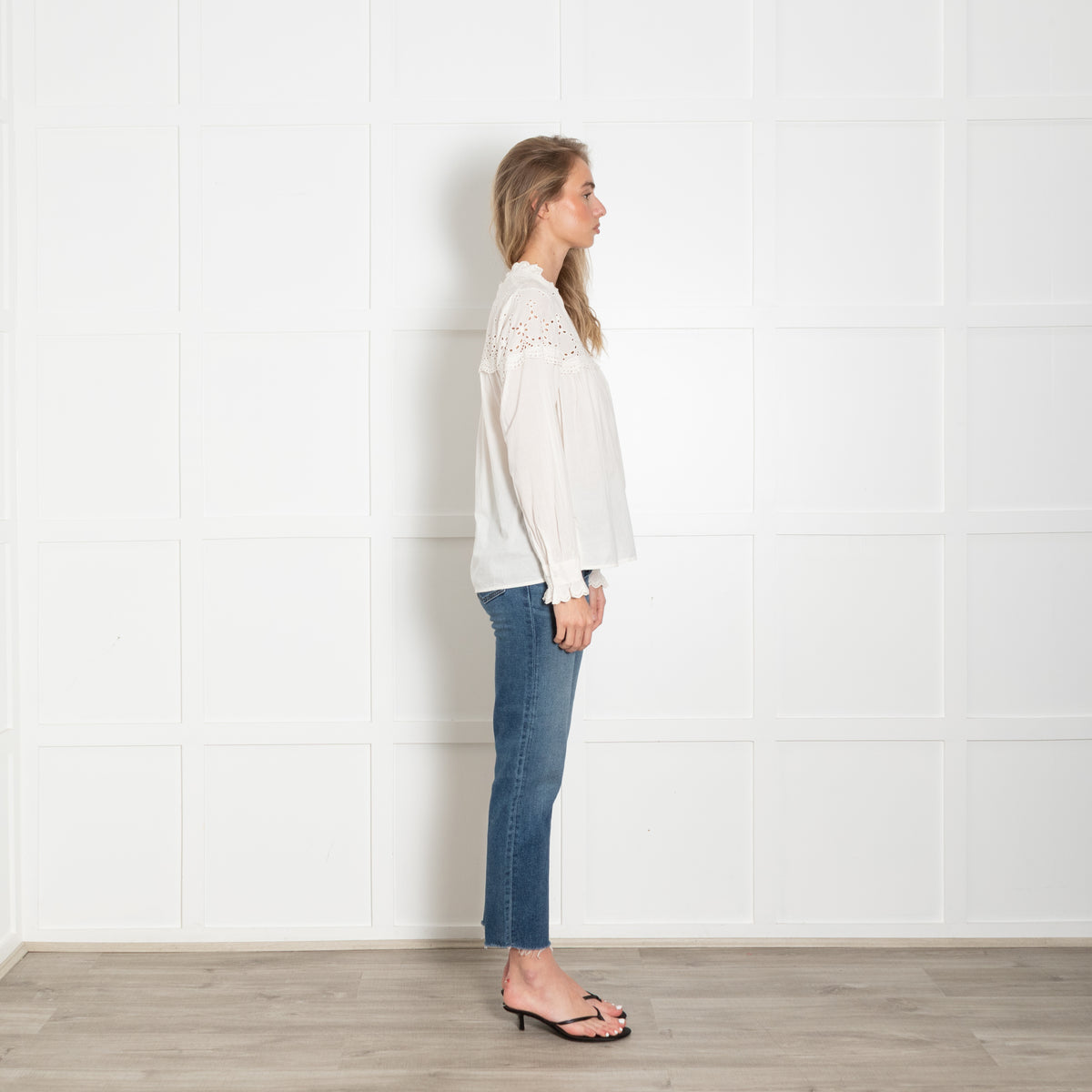 Ba&sh Cream Broderie Frill Blouse