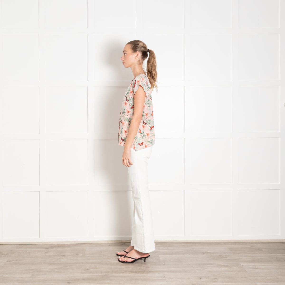 Joie Peach Green Botanical Print Silk Sleeveless Top