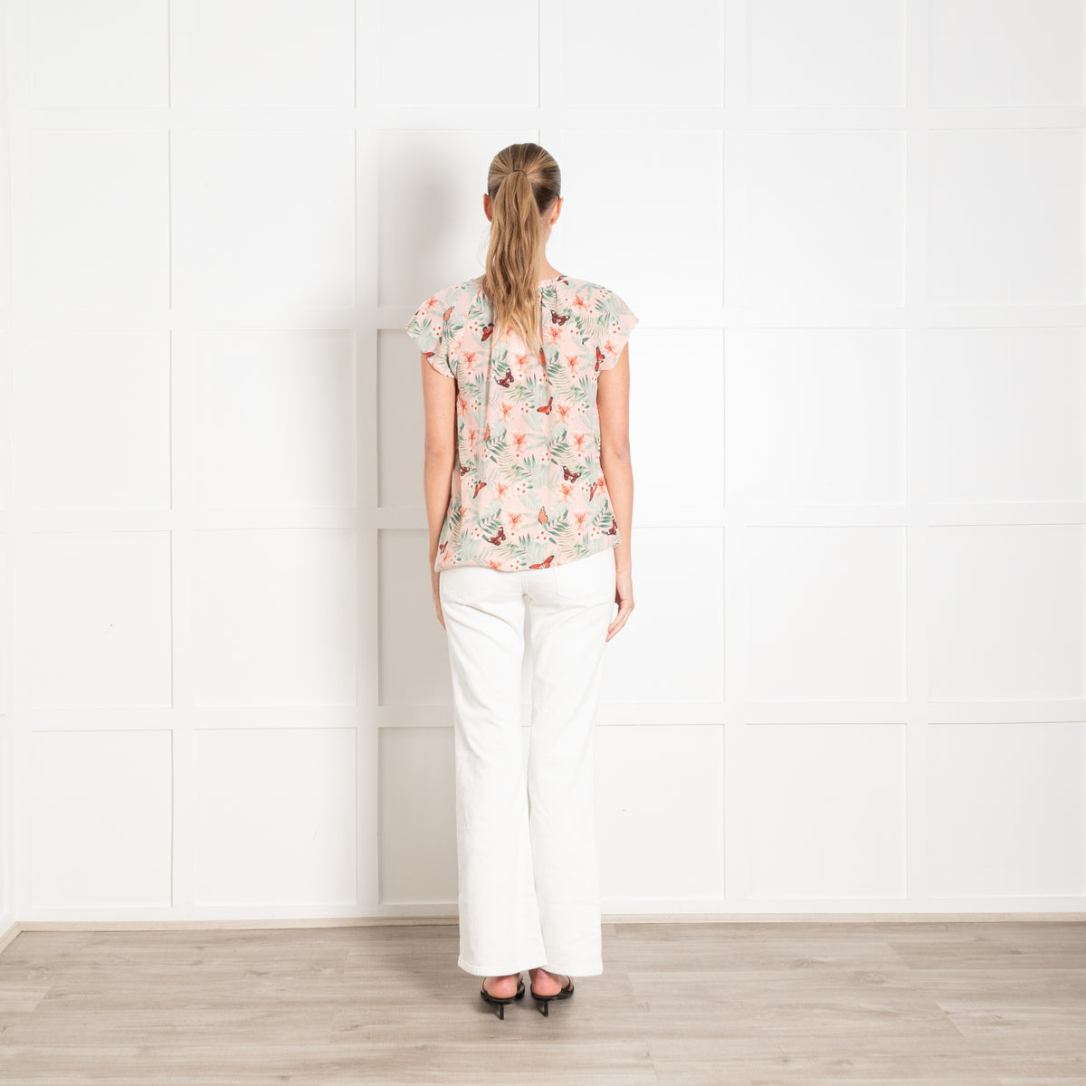 Joie Peach Green Botanical Print Silk Sleeveless Top