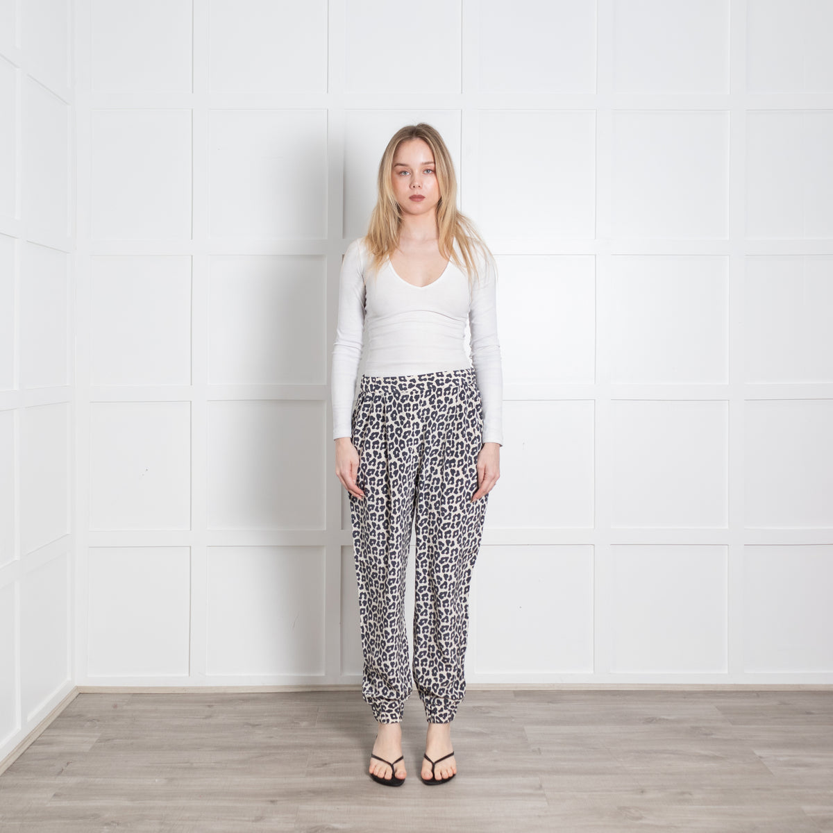 3.1 Philip Lim Cream Black Animal Print Silk Tapered Trousers