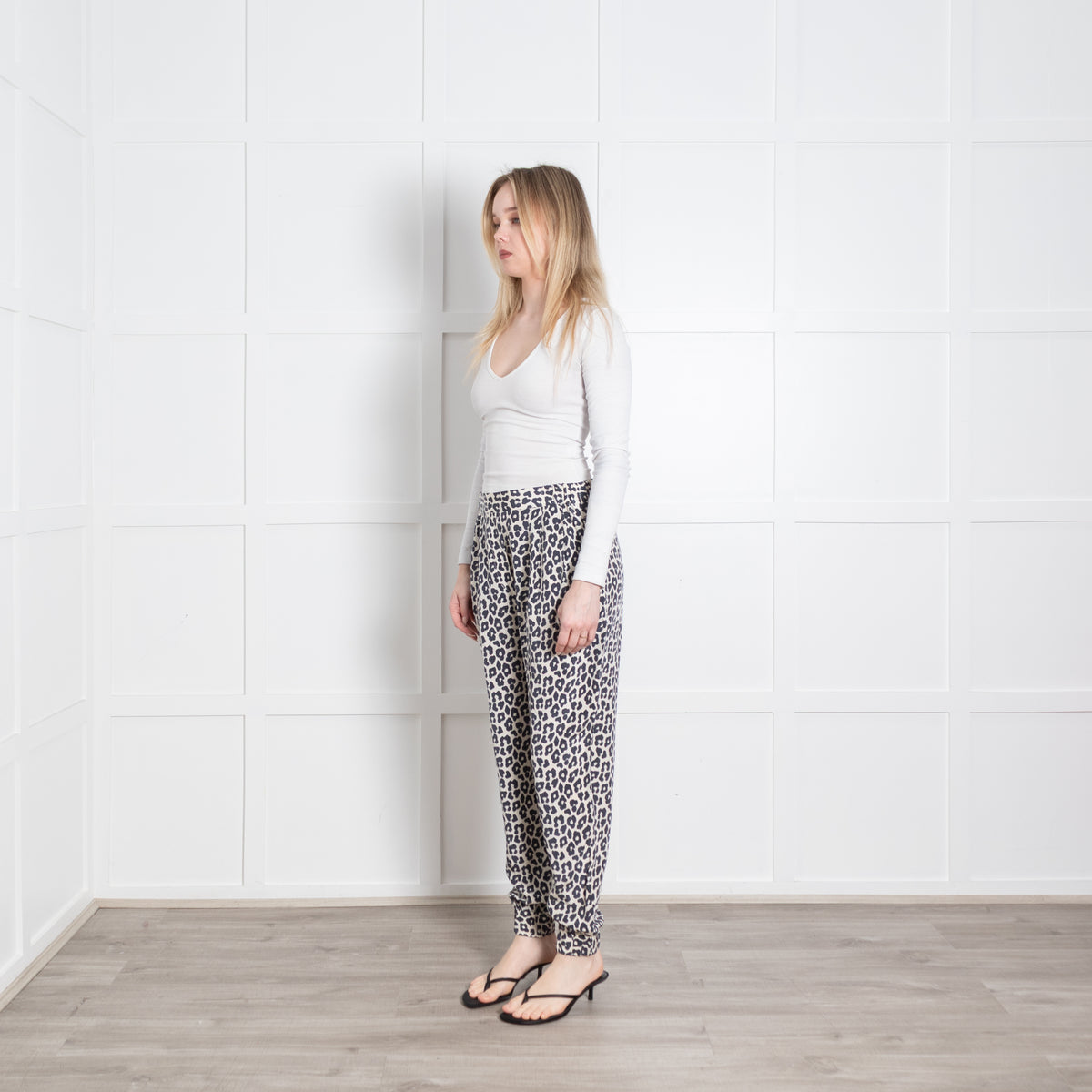 3.1 Philip Lim Cream Black Animal Print Silk Tapered Trousers