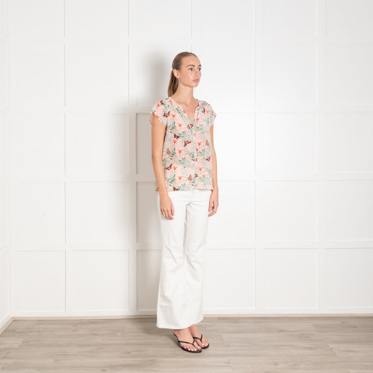 Joie Peach Green Botanical Print Silk Sleeveless Top