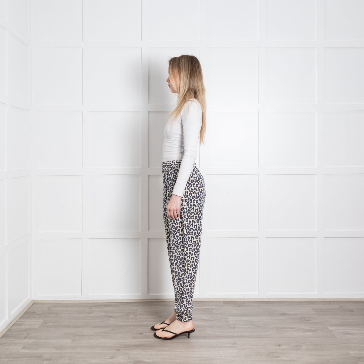 3.1 Philip Lim Cream Black Animal Print Silk Tapered Trousers