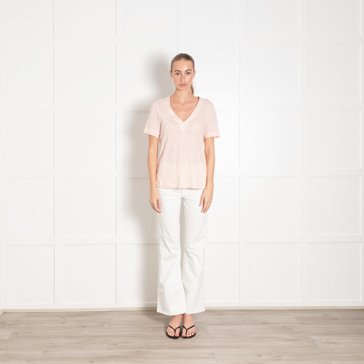 Sandro Pink Linen V Neck T-Shirt