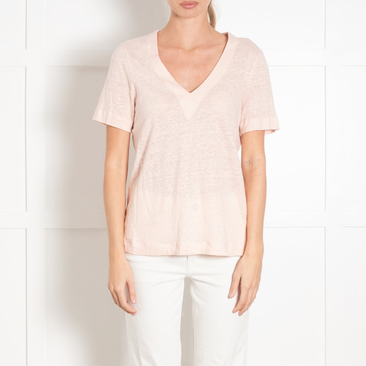 Sandro Pink Linen V Neck T-Shirt