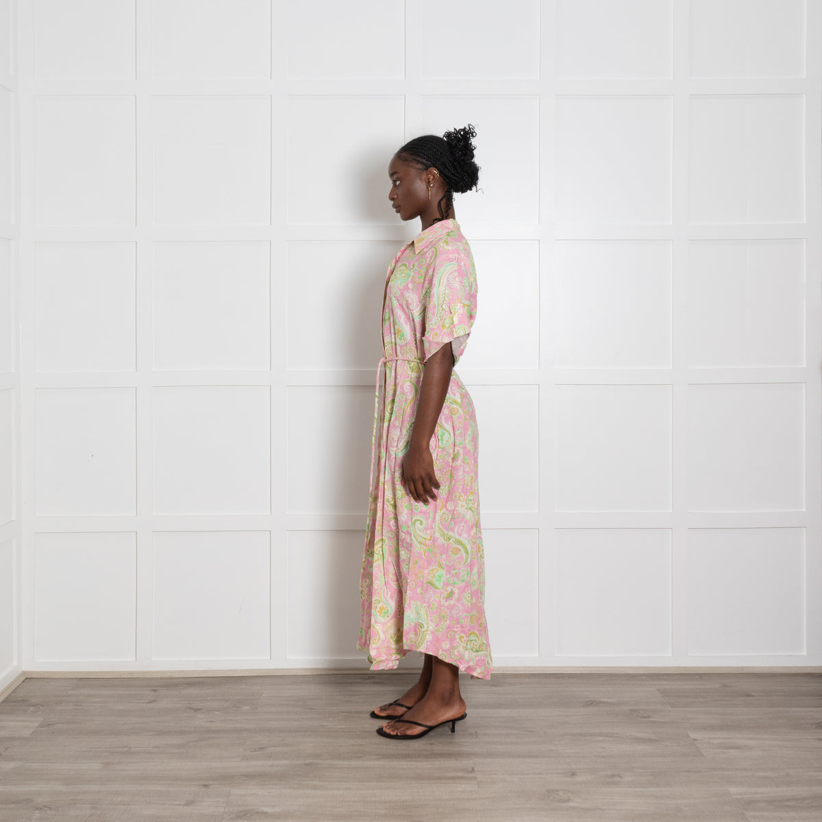 Alemais Pink and Green Paisley Print Short Sleeve Shirt Dress