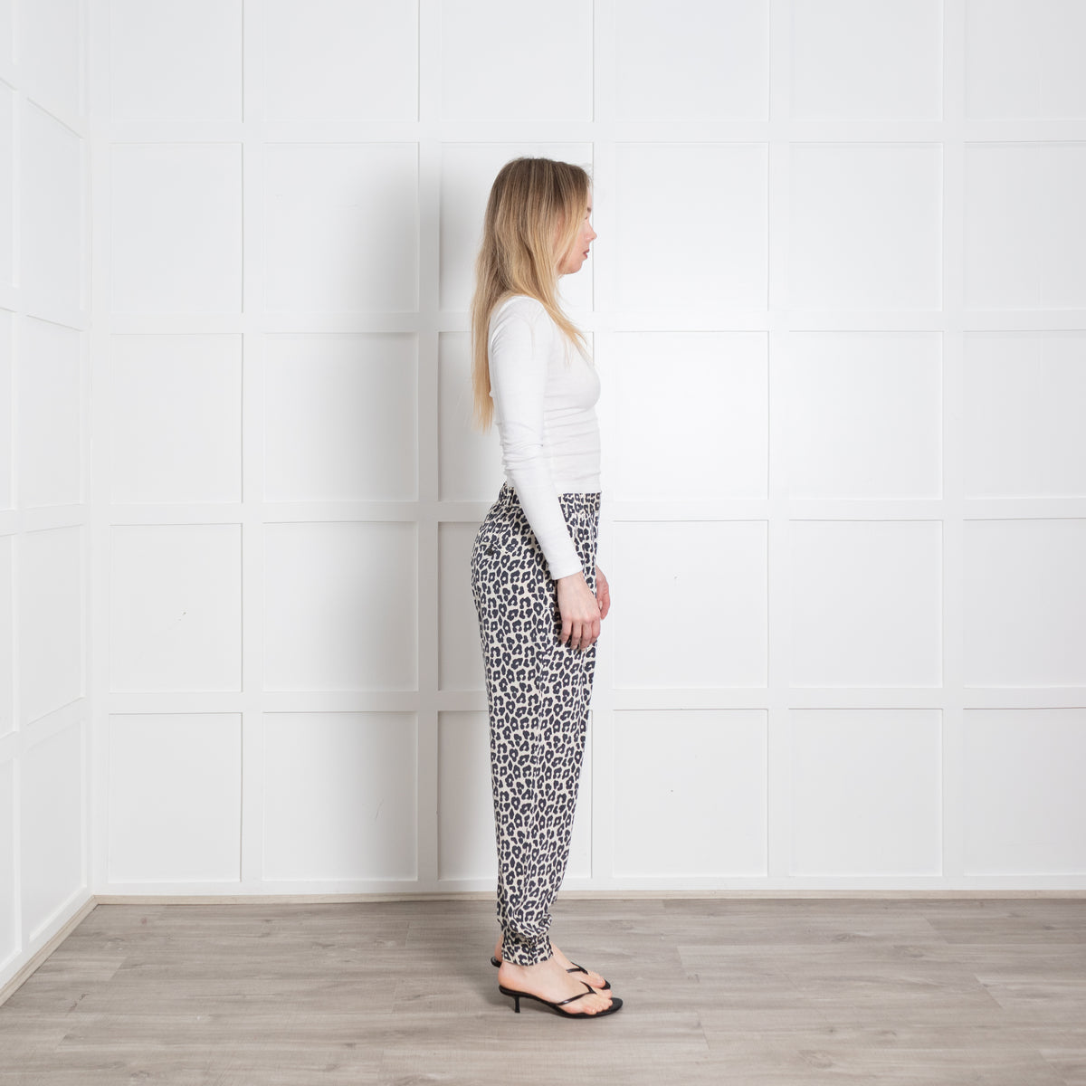 3.1 Philip Lim Cream Black Animal Print Silk Tapered Trousers