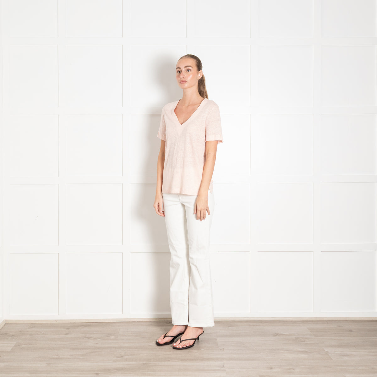 Sandro Pink Linen V Neck T-Shirt