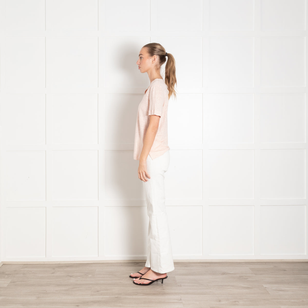 Sandro Pink Linen V Neck T-Shirt