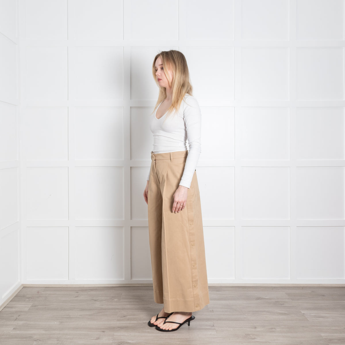 Weekend Max Mara Camel Wide Leg Press Stud Detail Trousers