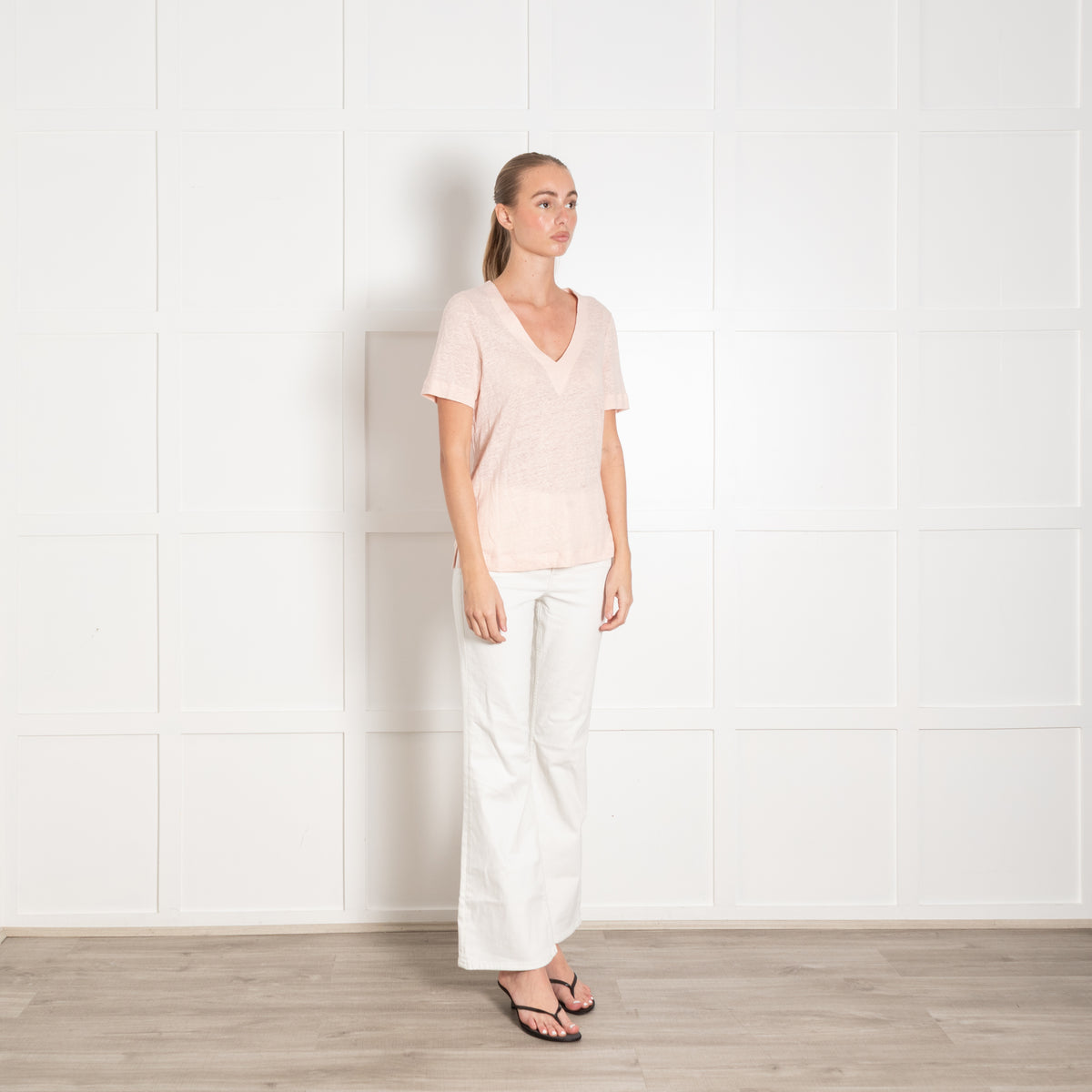 Sandro Pink Linen V Neck T-Shirt