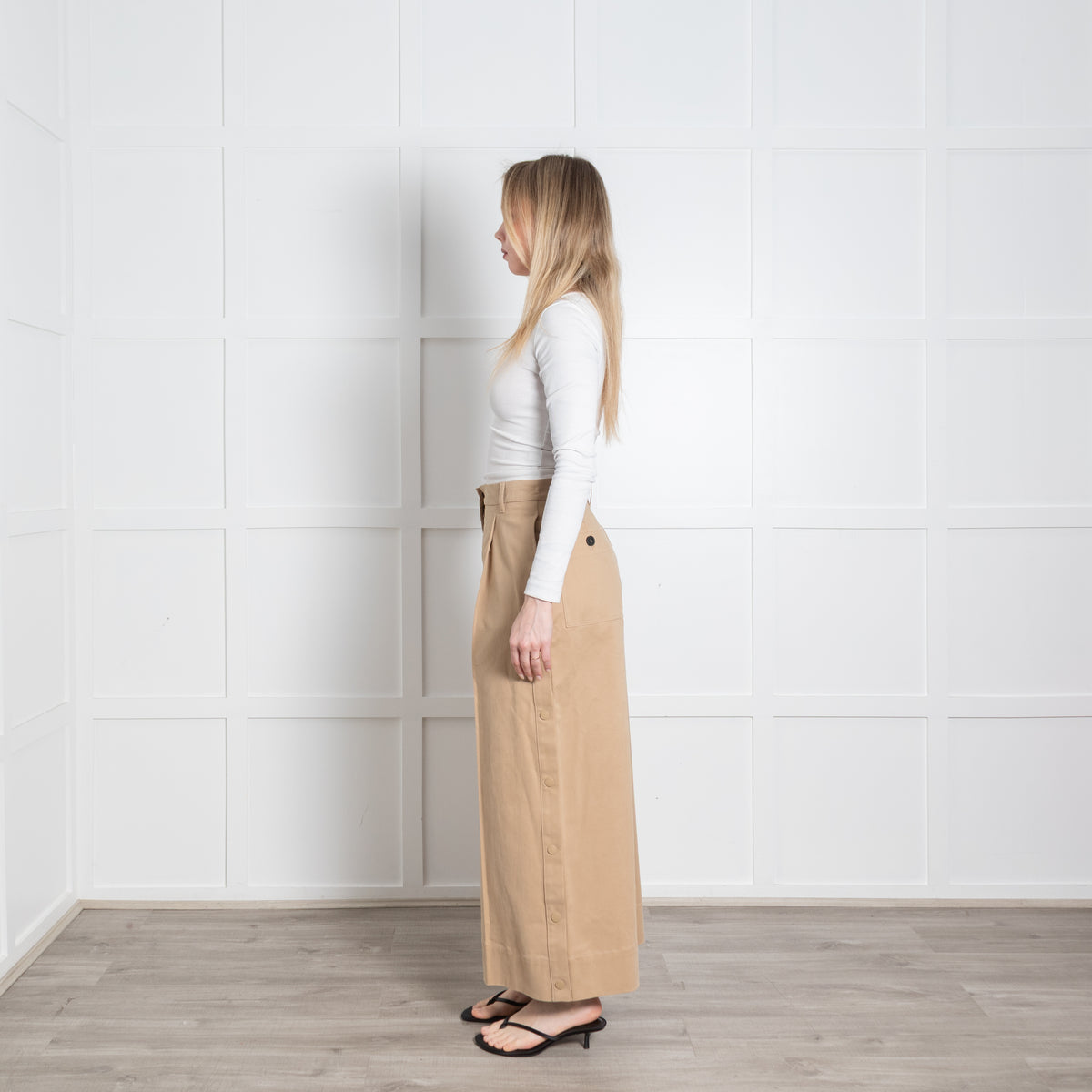 Weekend Max Mara Camel Wide Leg Press Stud Detail Trousers