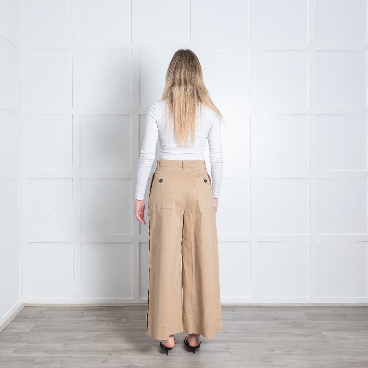 Weekend Max Mara Camel Wide Leg Press Stud Detail Trousers