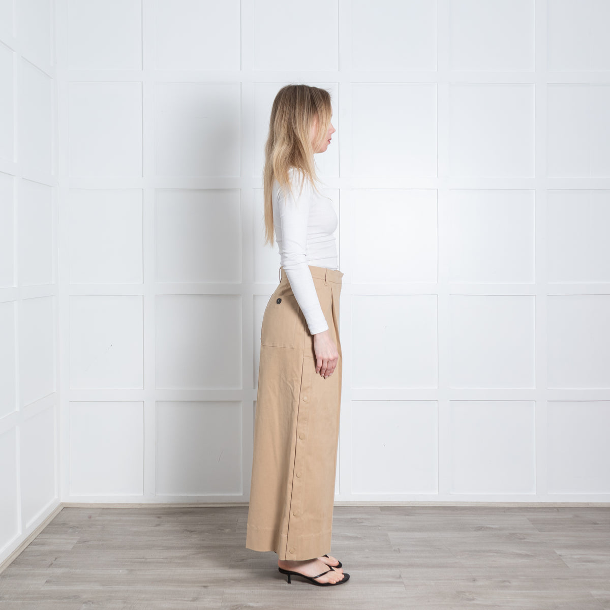 Weekend Max Mara Camel Wide Leg Press Stud Detail Trousers