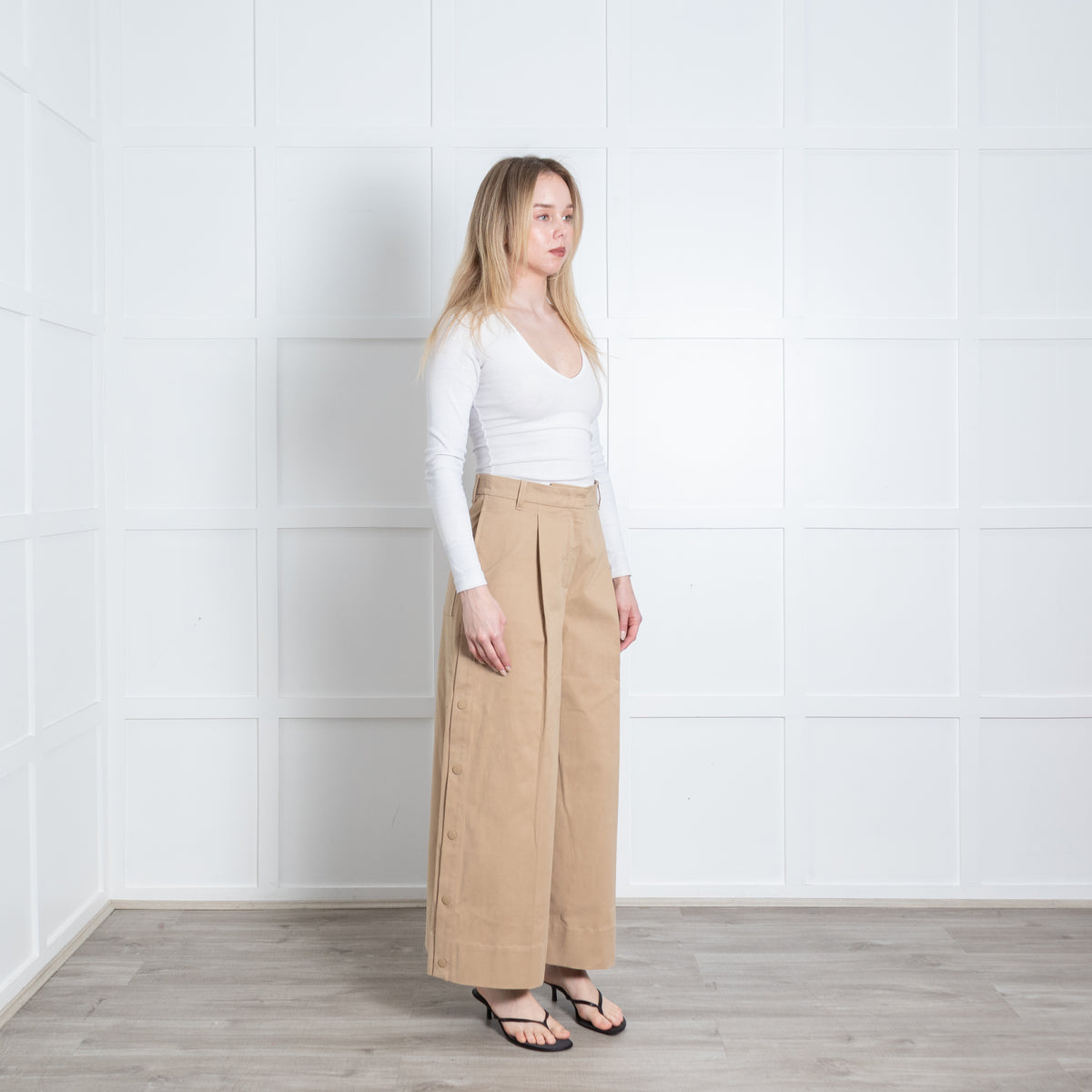 Weekend Max Mara Camel Wide Leg Press Stud Detail Trousers