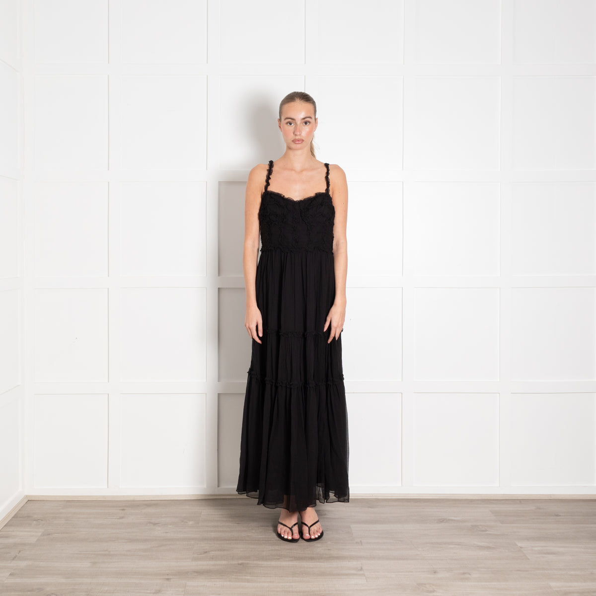 Ulla Johnson Black Silk Chiffon Strappy Maxi Dress