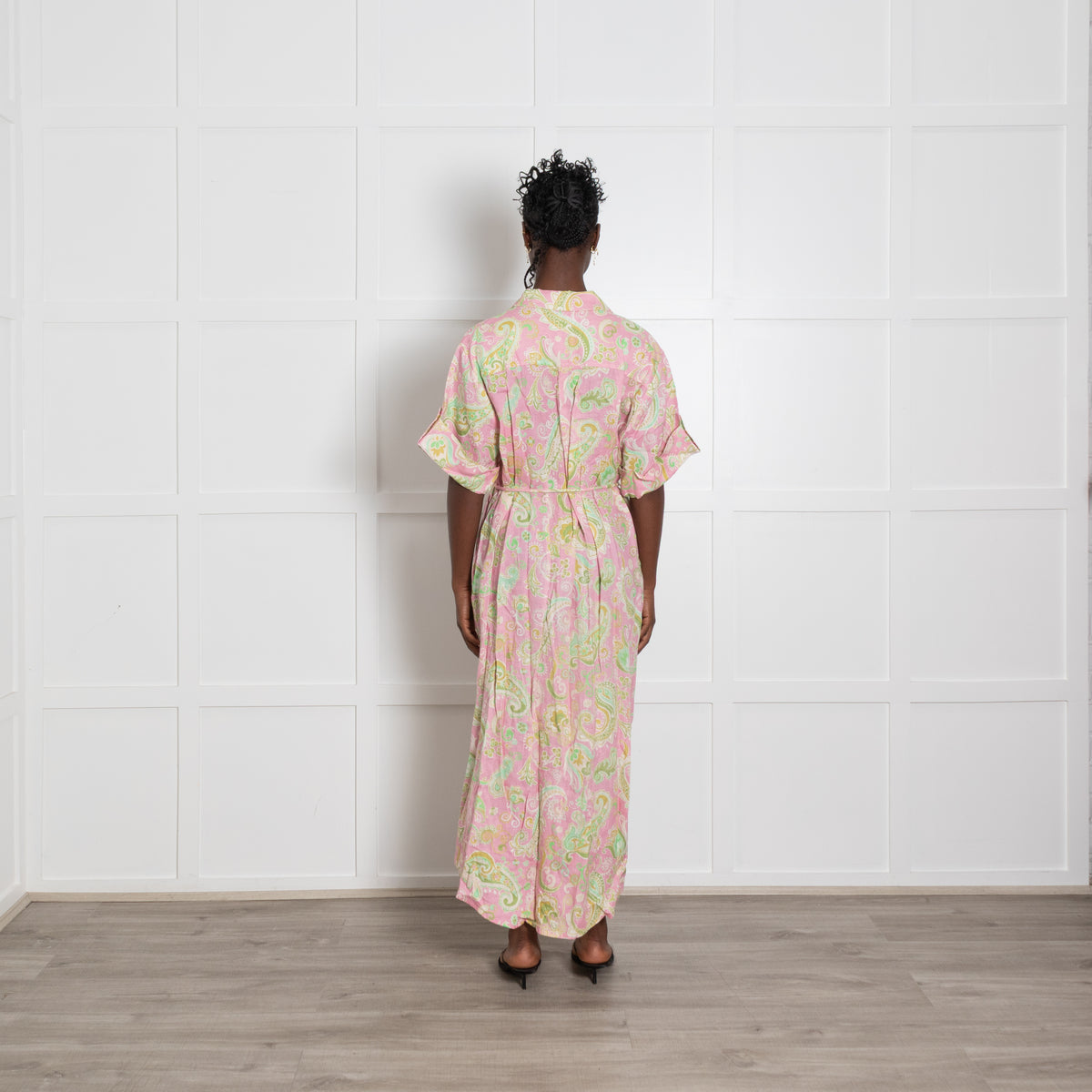 Alemais Pink and Green Paisley Print Short Sleeve Shirt Dress