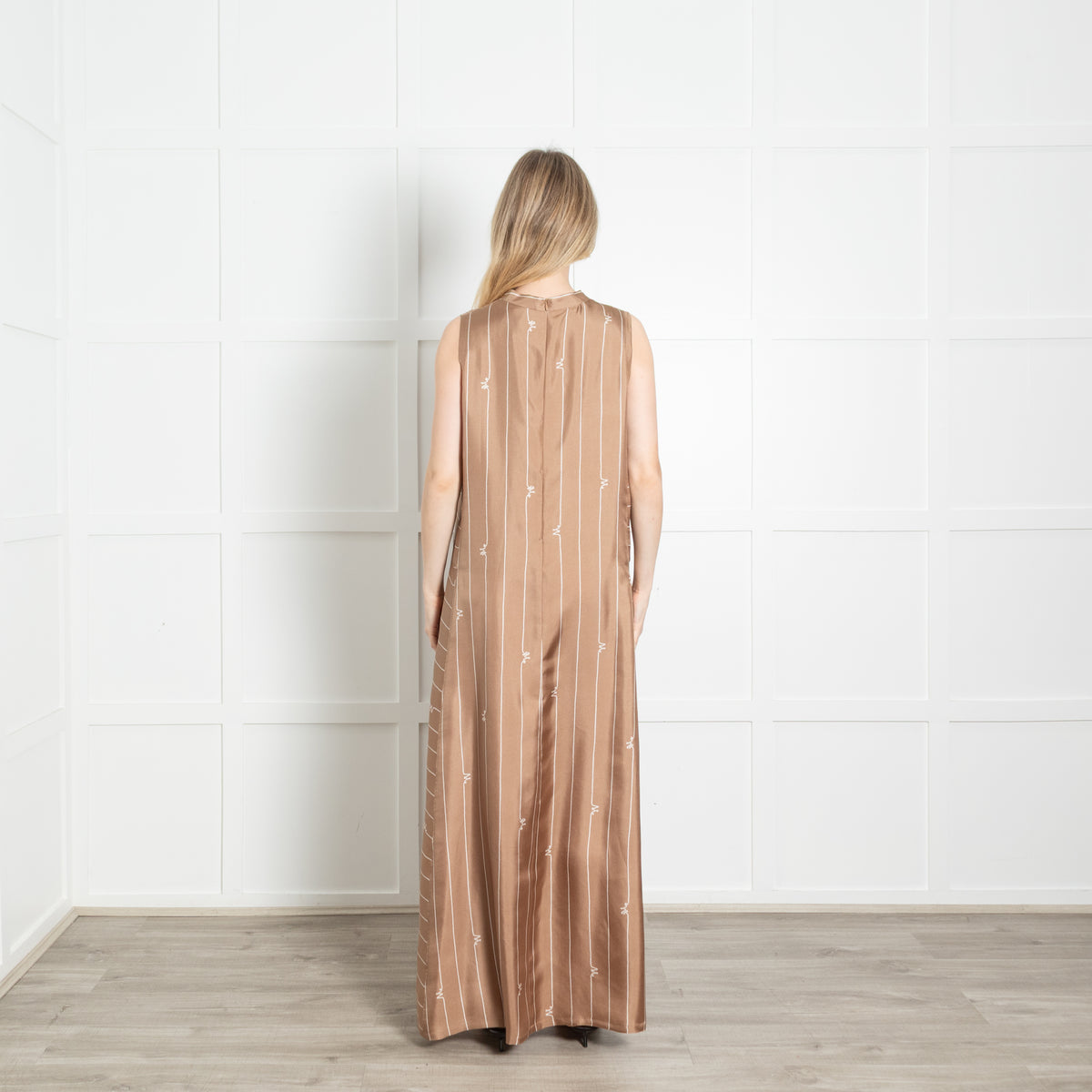 Max Mara Brown Silk Striped Sleeveless Maxi Dress