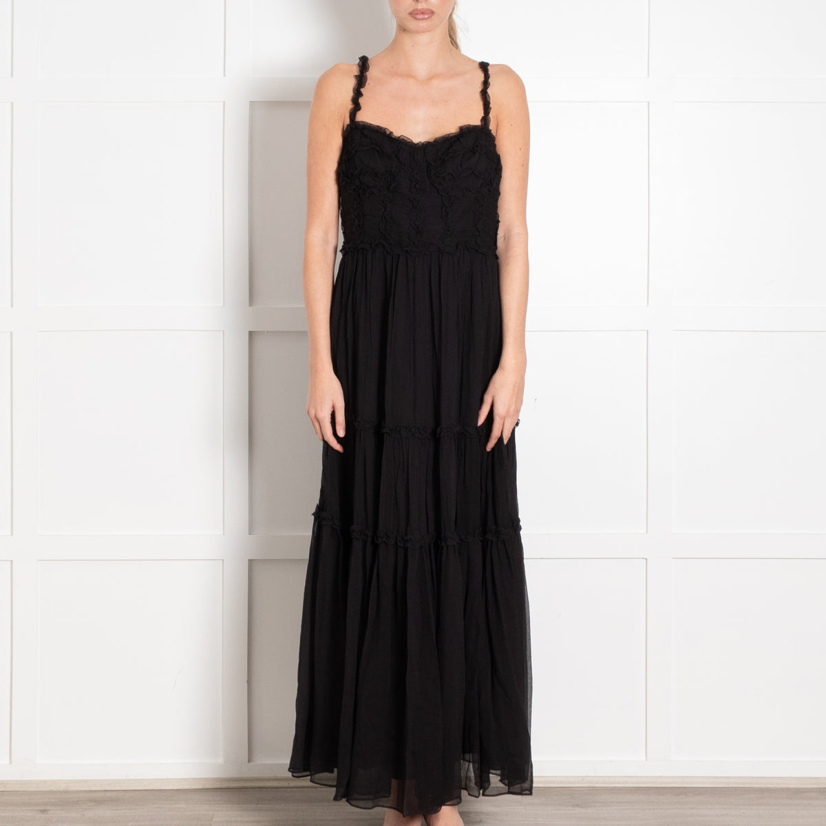 Ulla Johnson Black Silk Chiffon Strappy Maxi Dress