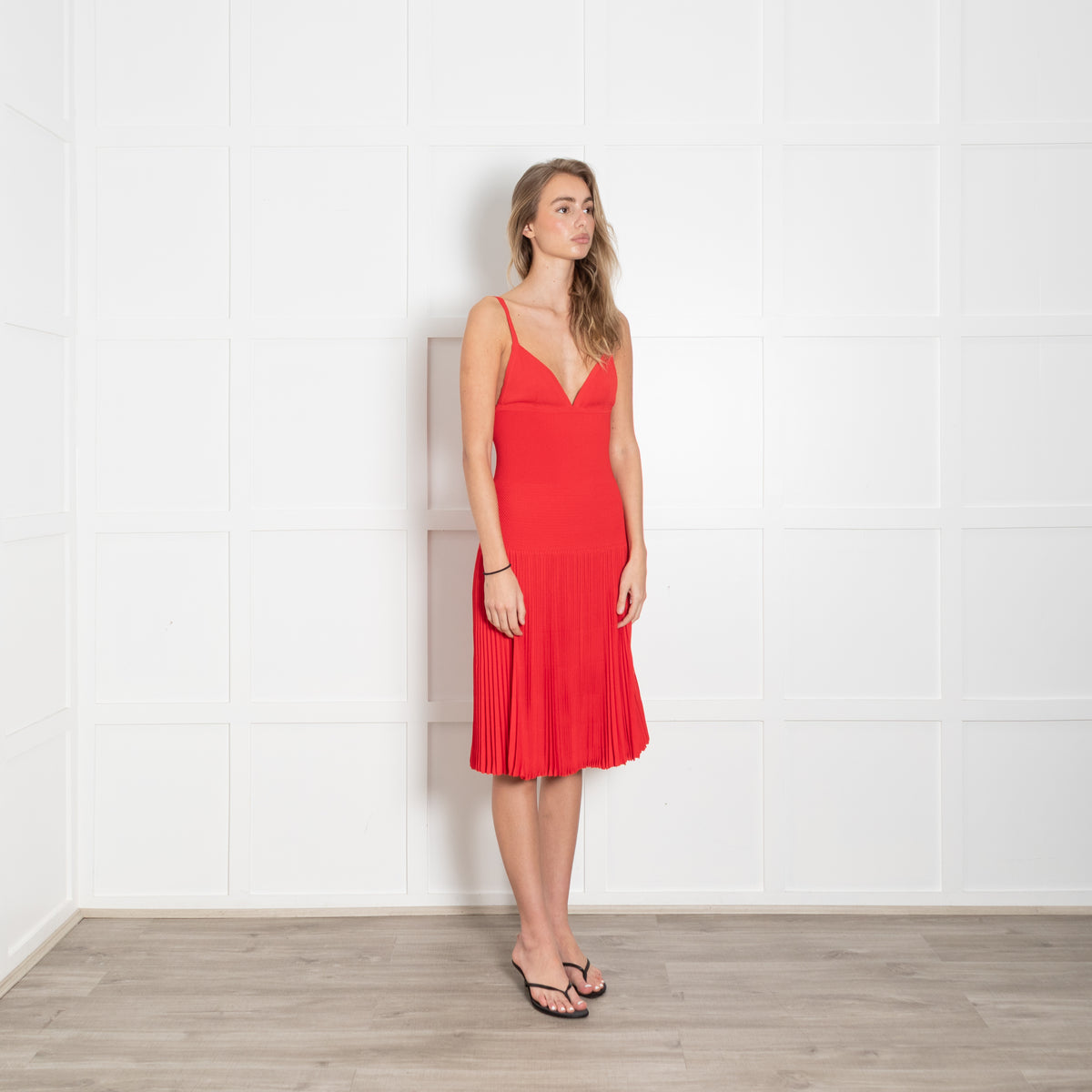 Ralph Lauren Red Micro Pleat Knit Sundress