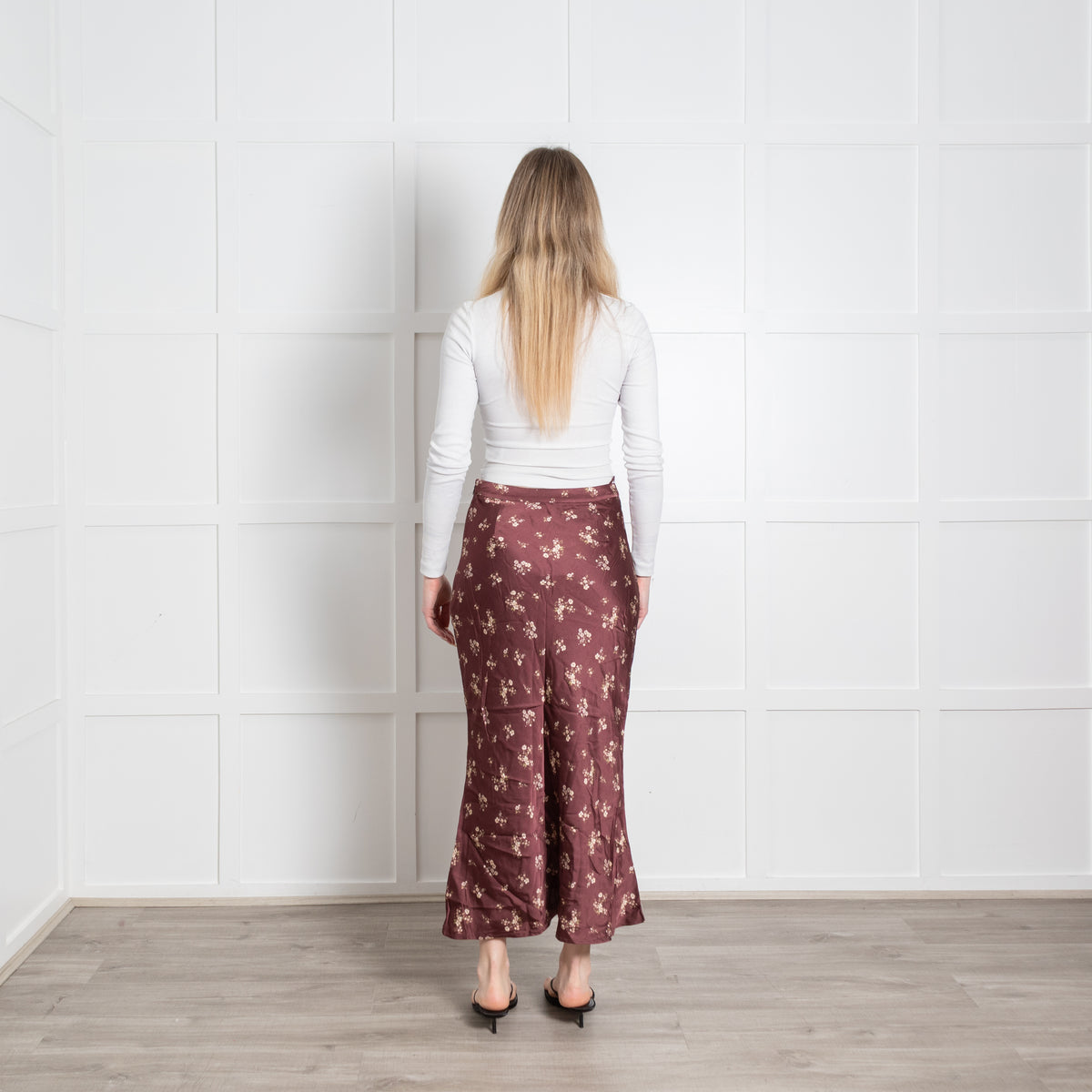 Hansen & Gretel Brown Cream Floral Satin Long Skirt
