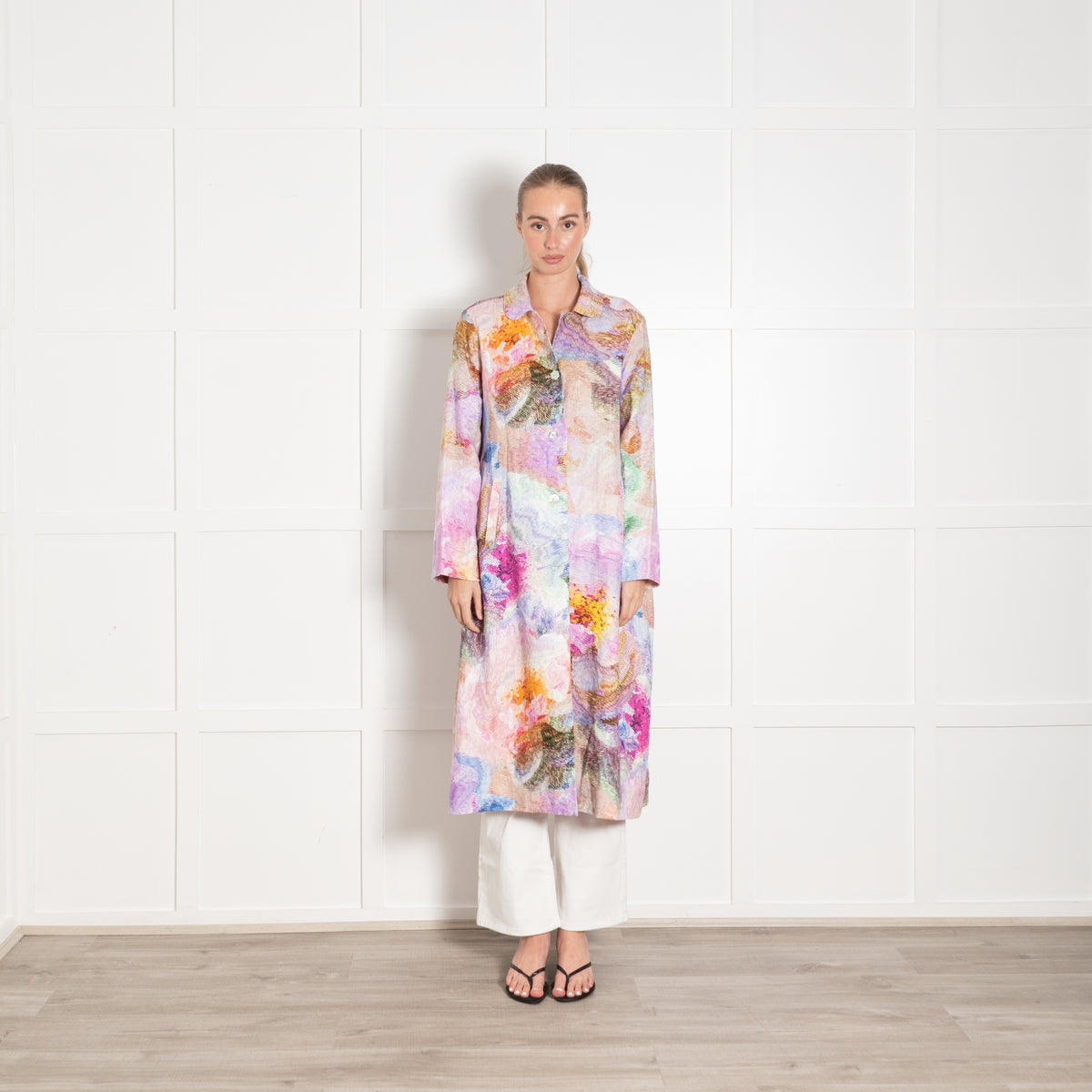 NRBY Multicoloured Linen Etched Flowers Coat