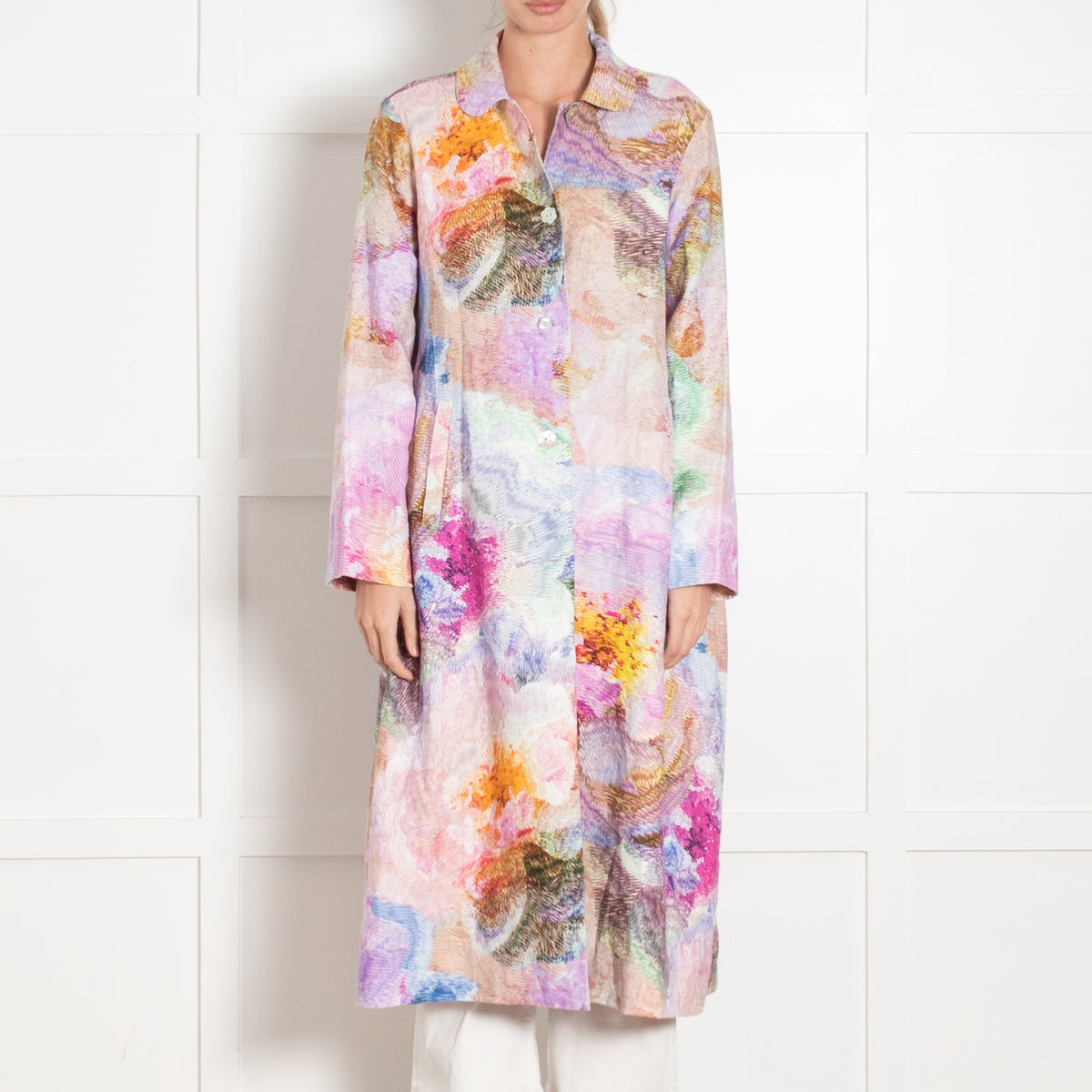NRBY Multicoloured Linen Etched Flowers Coat