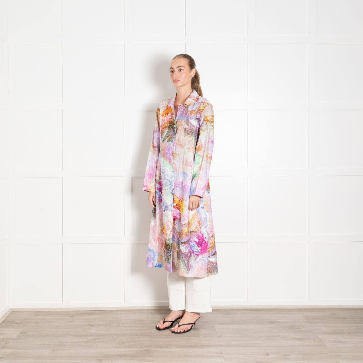 NRBY Multicoloured Linen Etched Flowers Coat