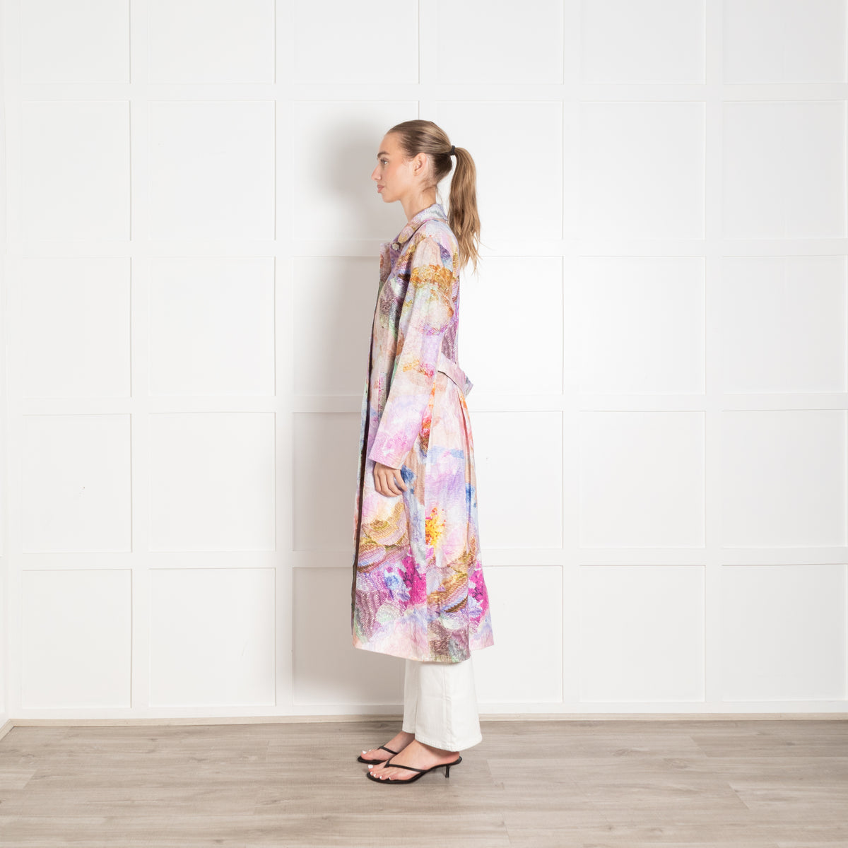 NRBY Multicoloured Linen Etched Flowers Coat