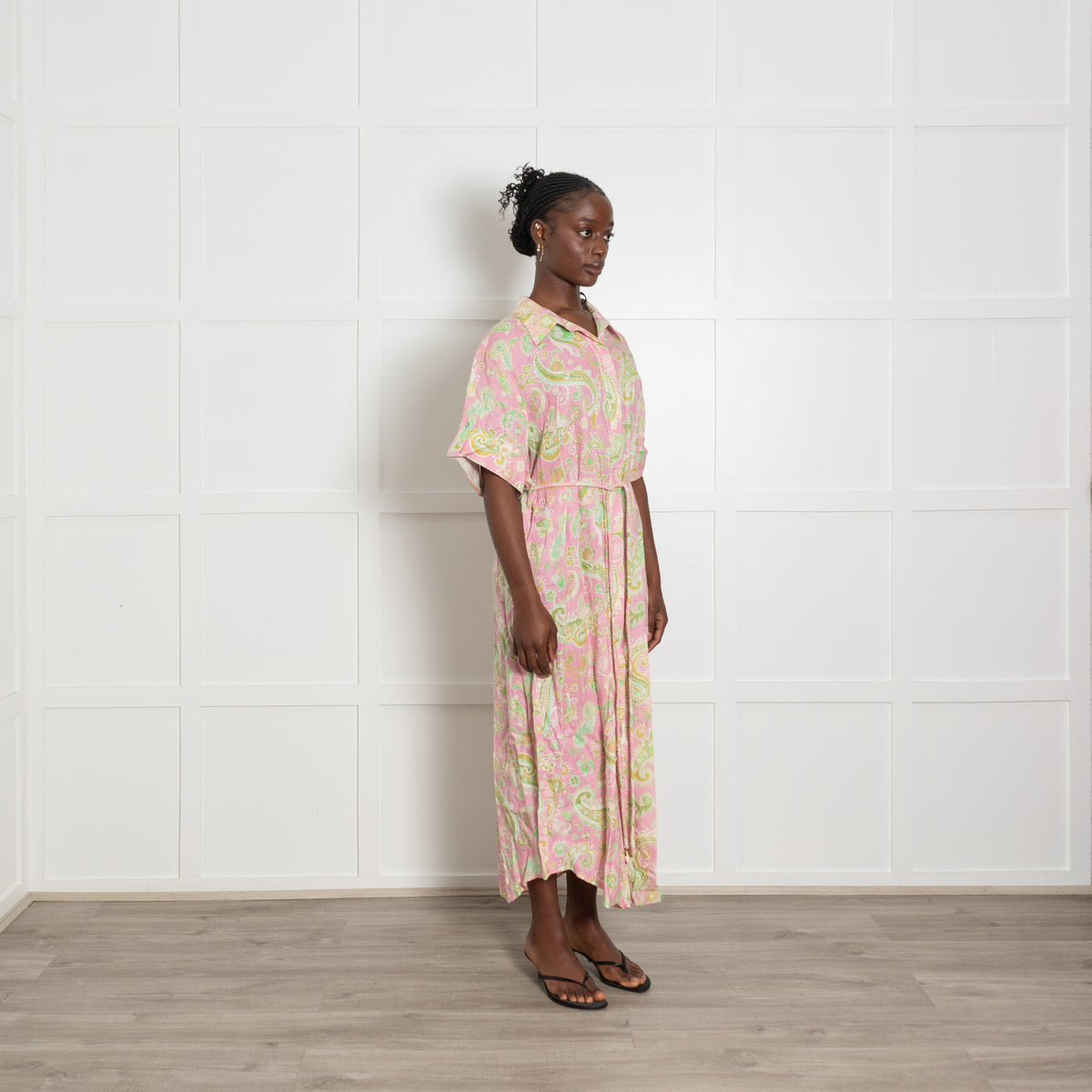 Alemais Pink and Green Paisley Print Short Sleeve Shirt Dress